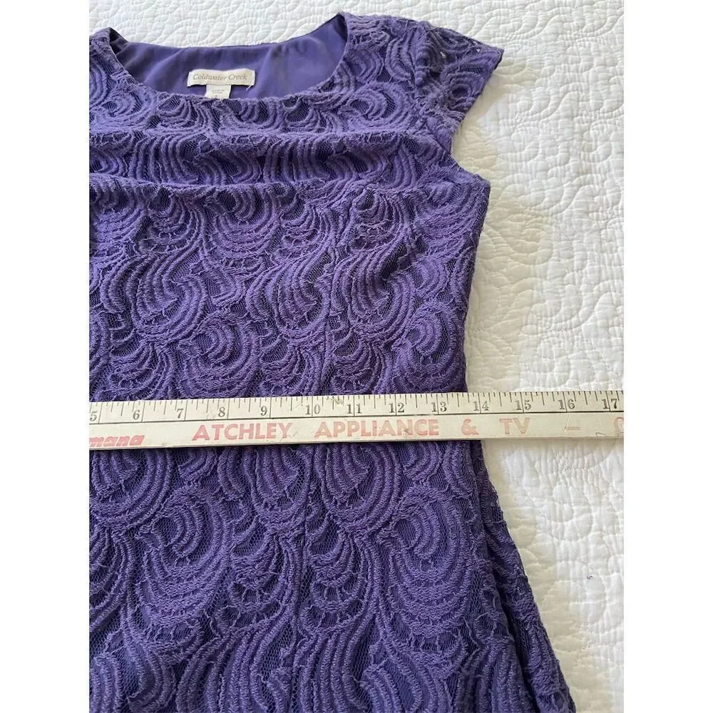 Coldwater Creek Purple Lace Knee Length Dress Size 4 Cap Sleeve​